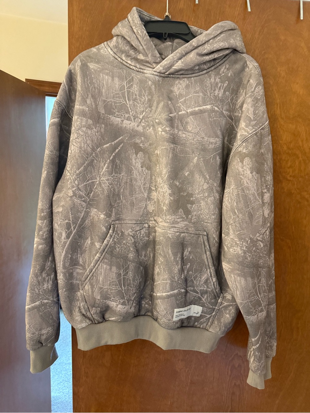 Women's Grey Patterned Hooded Pullover Sweatshirt